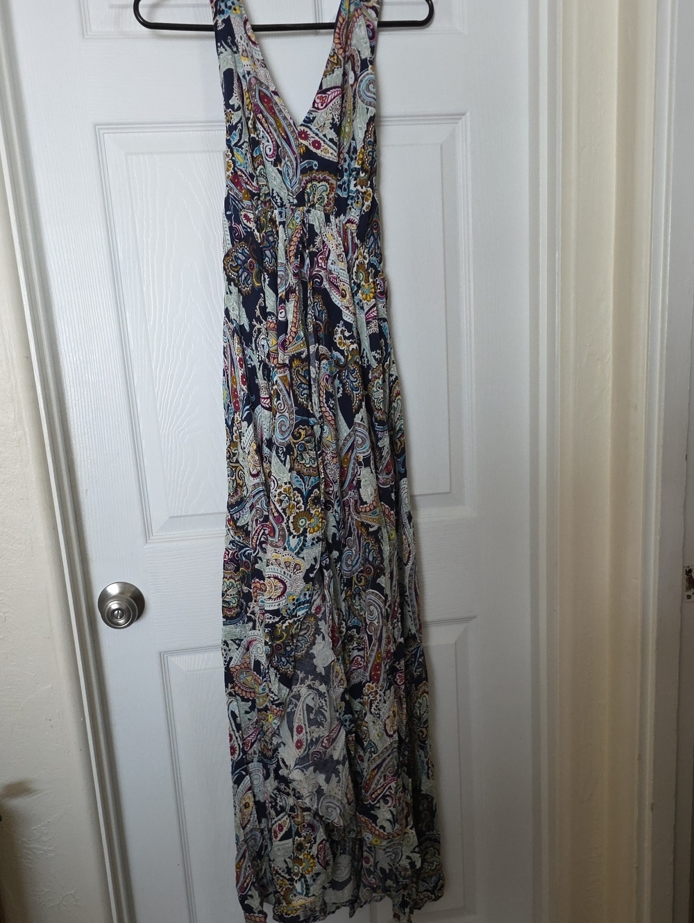 Women's Navy Paisley Halter Maxi Dress With Built In Shorts